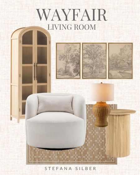 Wayfair’s, bookcase, area rug, framed art, upholstered swivel chair, wicker lamp, pedestal side table

#LTKOver40 #LTKSaleAlert #LTKHome