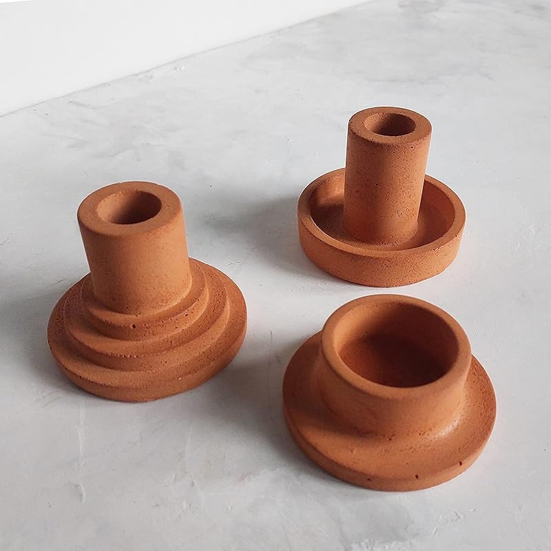 Set of 3 Orange Modern Concrete Taper Candle Holder,Candle Holder, Candlestick concrete Holder, c... | Amazon (US)
