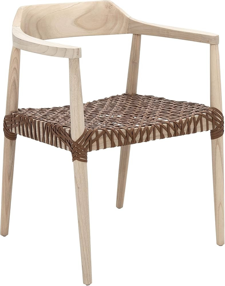 SAFAVIEH Home Collection Munro Natural Sungkai Wood/Light Honey Leather Woven Accent Chair (Fully... | Amazon (US)