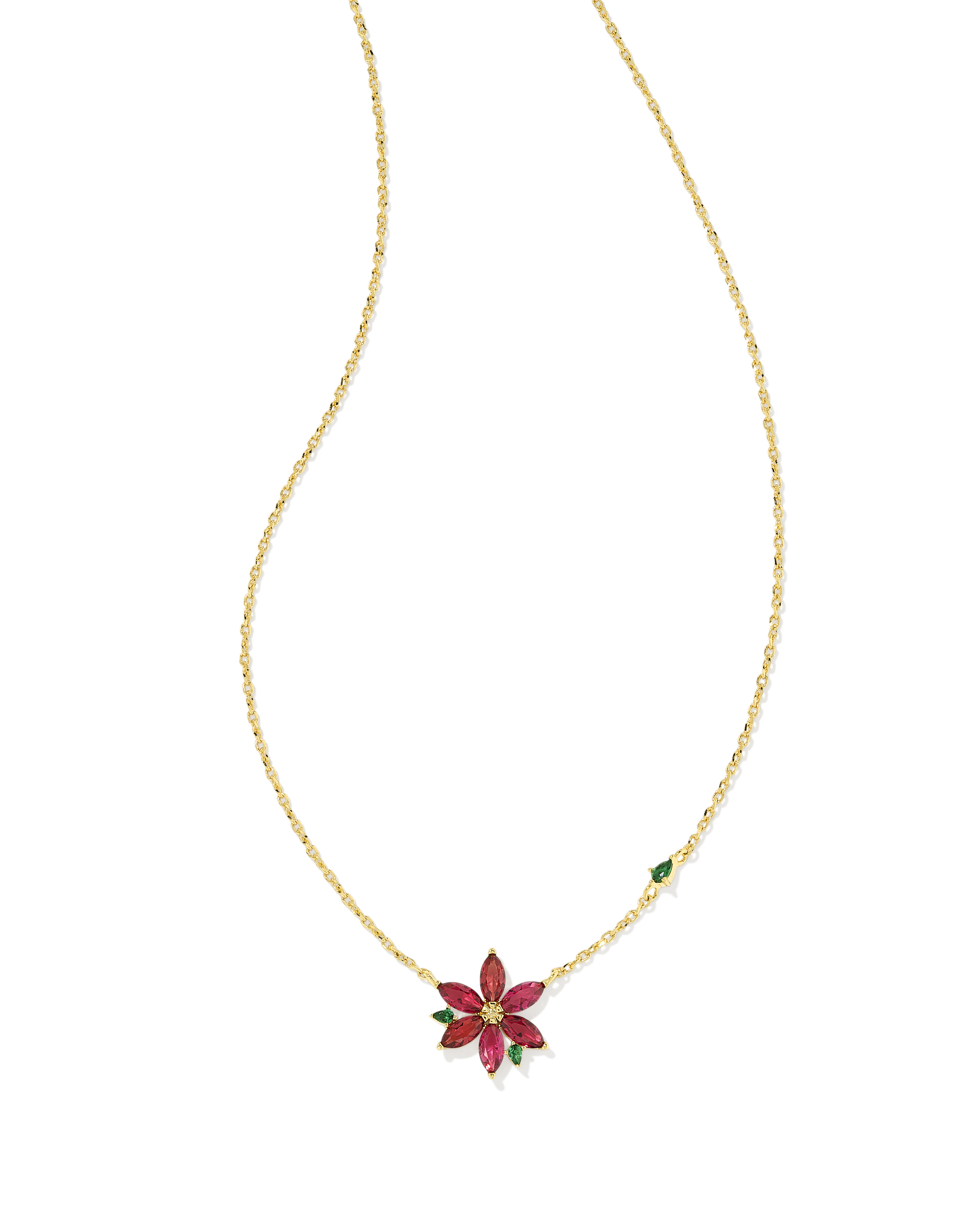 Poinsettia Gold Short Pendant Necklace in Red Mix | Kendra Scott