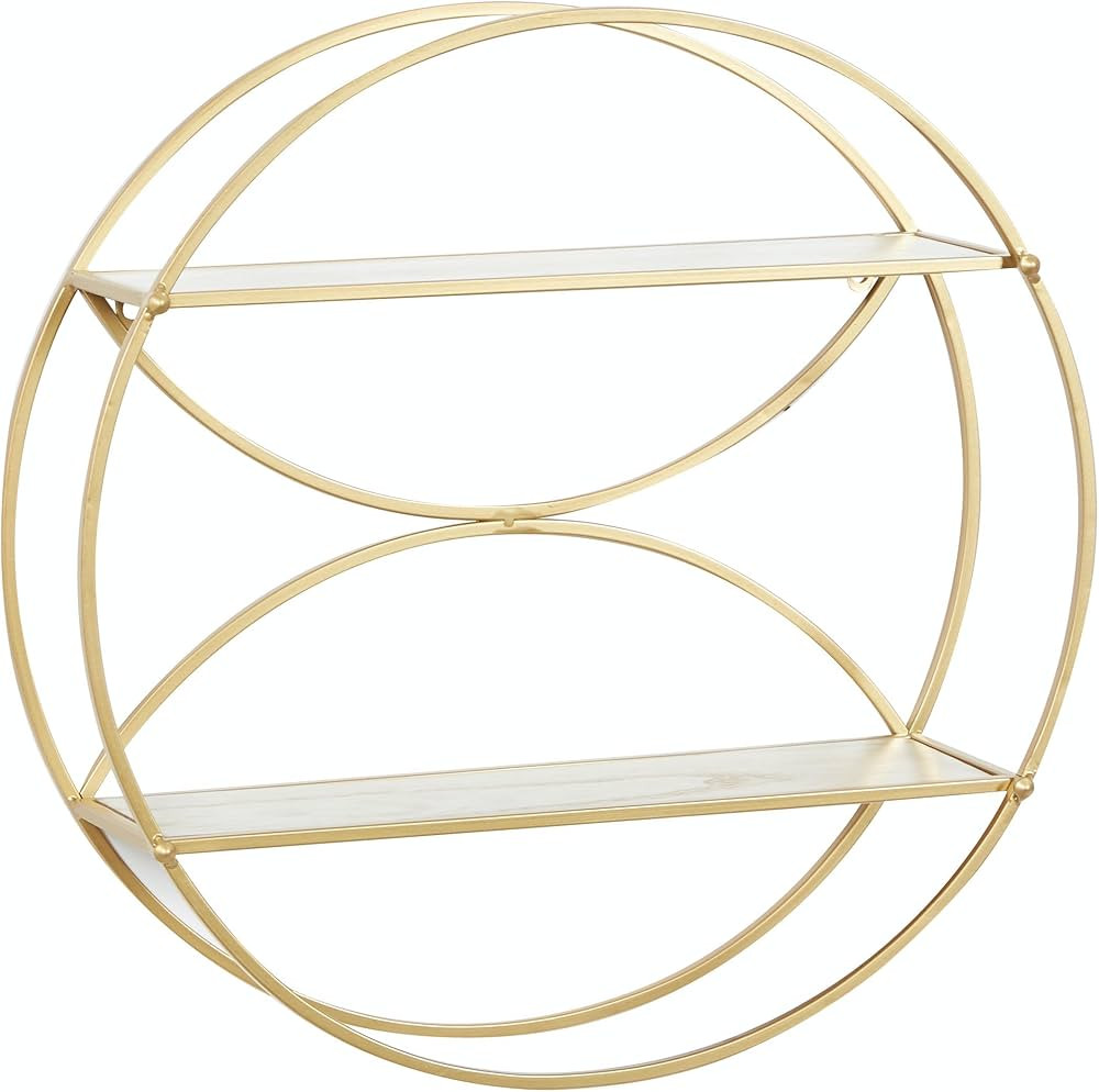 CosmoLiving by Cosmopolitan Metal Round 2 Shelf Wall Shelf, 22" x 7" x 22", Gold | Amazon (US)
