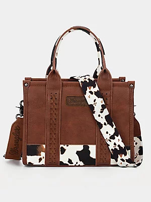 Cow Print Cross Body Mini Tote in Brown | Wrangler