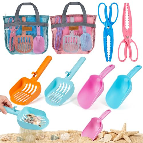 Beach Sand Toy Kids Age 4-8 Sandbox Kits with Mesh Shell Bags, Shovels, Claw Tongs for Shark Teeth Beach Essential Travel Summer Baby Toys for Toddlers Boys & Girls 3 4 5 6（2 Packs） | Amazon (US)