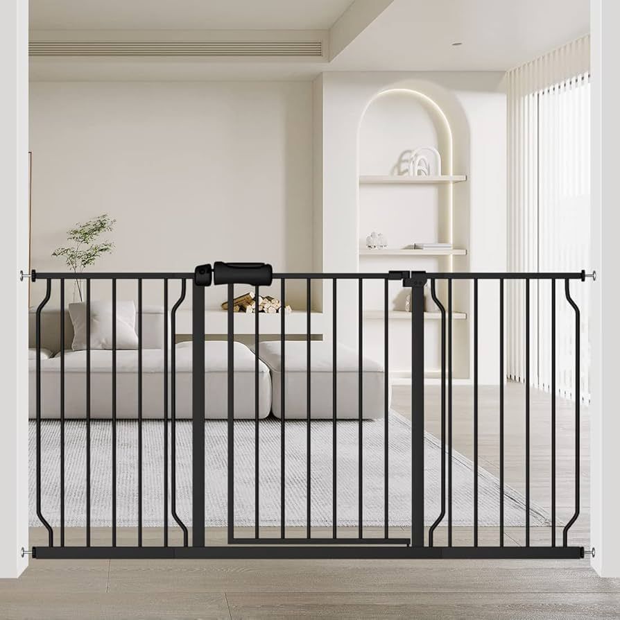 Fairy Baby Extra Wide Baby Gate Black 57.5-62 Inch Wide, Walk Through Pressure Mounted No Drill, ... | Amazon (US)