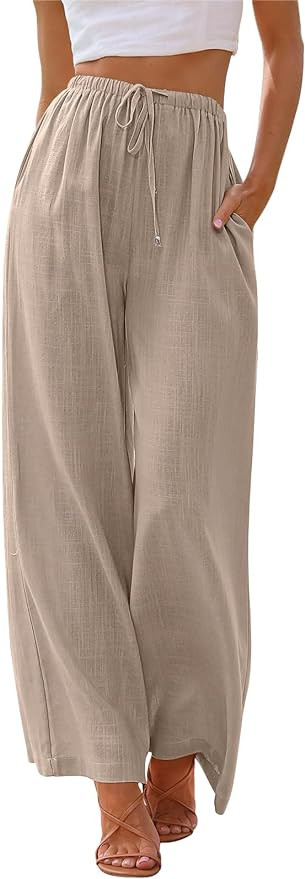LILLUSORY Women's Linen Summer Palazzo Pants Flowy Wide Leg Beach Pants with Pockets | Amazon (US)