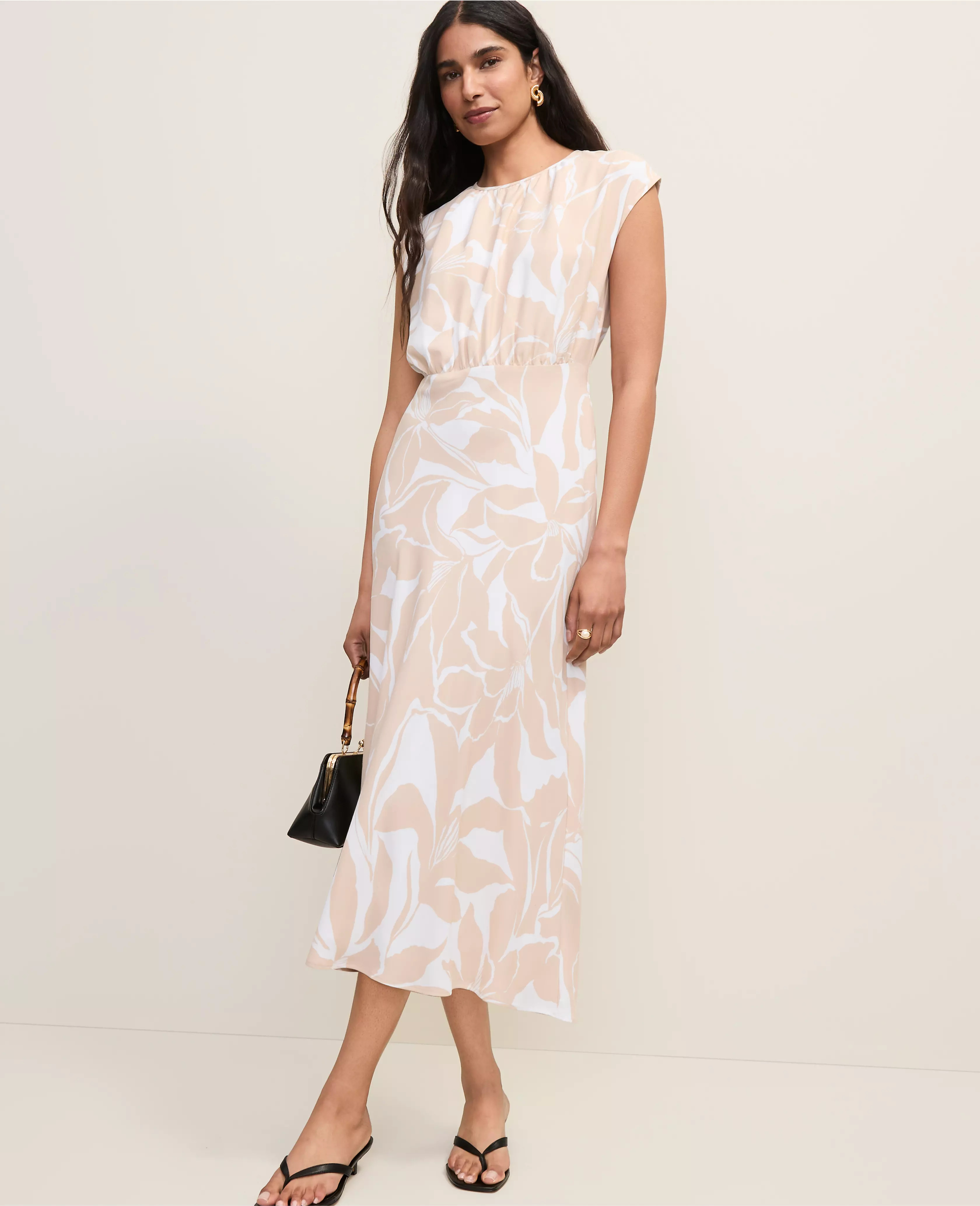 Floral Gathered Midi Dress | Ann Taylor