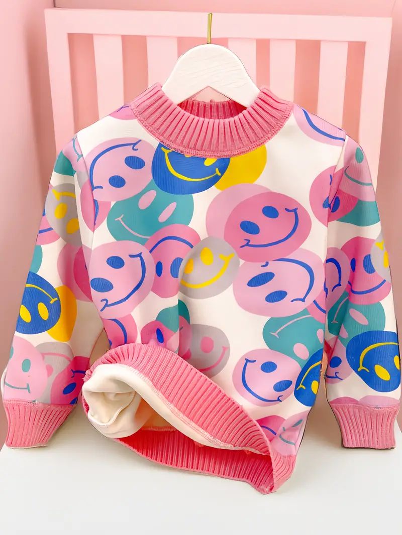 Girls Fleece Lined Colorful Smile Faces Jacquard Knit Warm - Temu | Temu Affiliate Program
