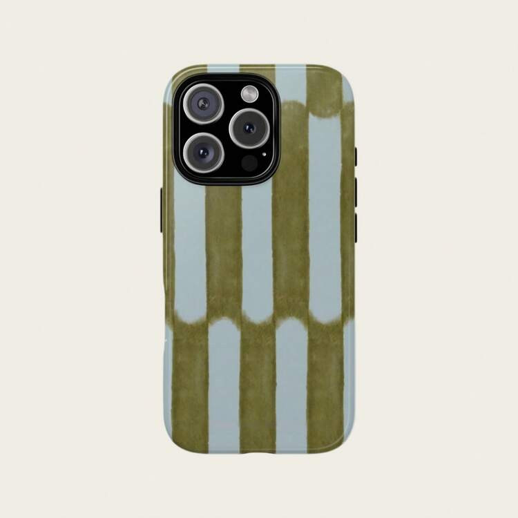Watercolor Striped Phone Case, Olive Green And Blue Protective Phone Cover Suitable For IPhone 17, 16, 15, 14, 13, 12, 11 Pro Max | SHEIN