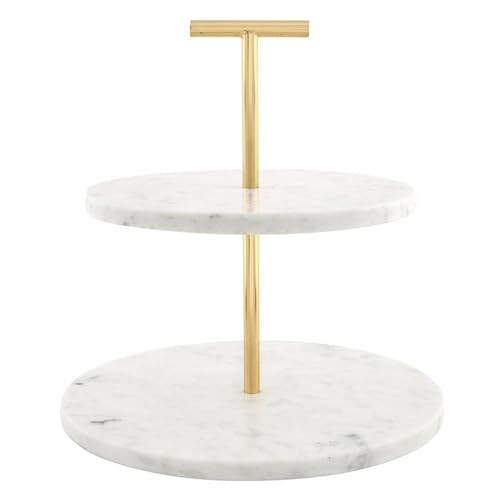 Santa Barbara Design Studio 2-Tiered Marble Tray with Gold Metal Stand Round Serving Tray for Desserts Pastries and Cupcakes, 12" Diameter x 12" H, White/Gold | Amazon (US)