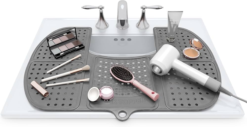 Sink Topper Bathroom Counter Cover & Storage Saver, Foldable Silicone Mat for Hot Tools, Hair Sty... | Amazon (US)