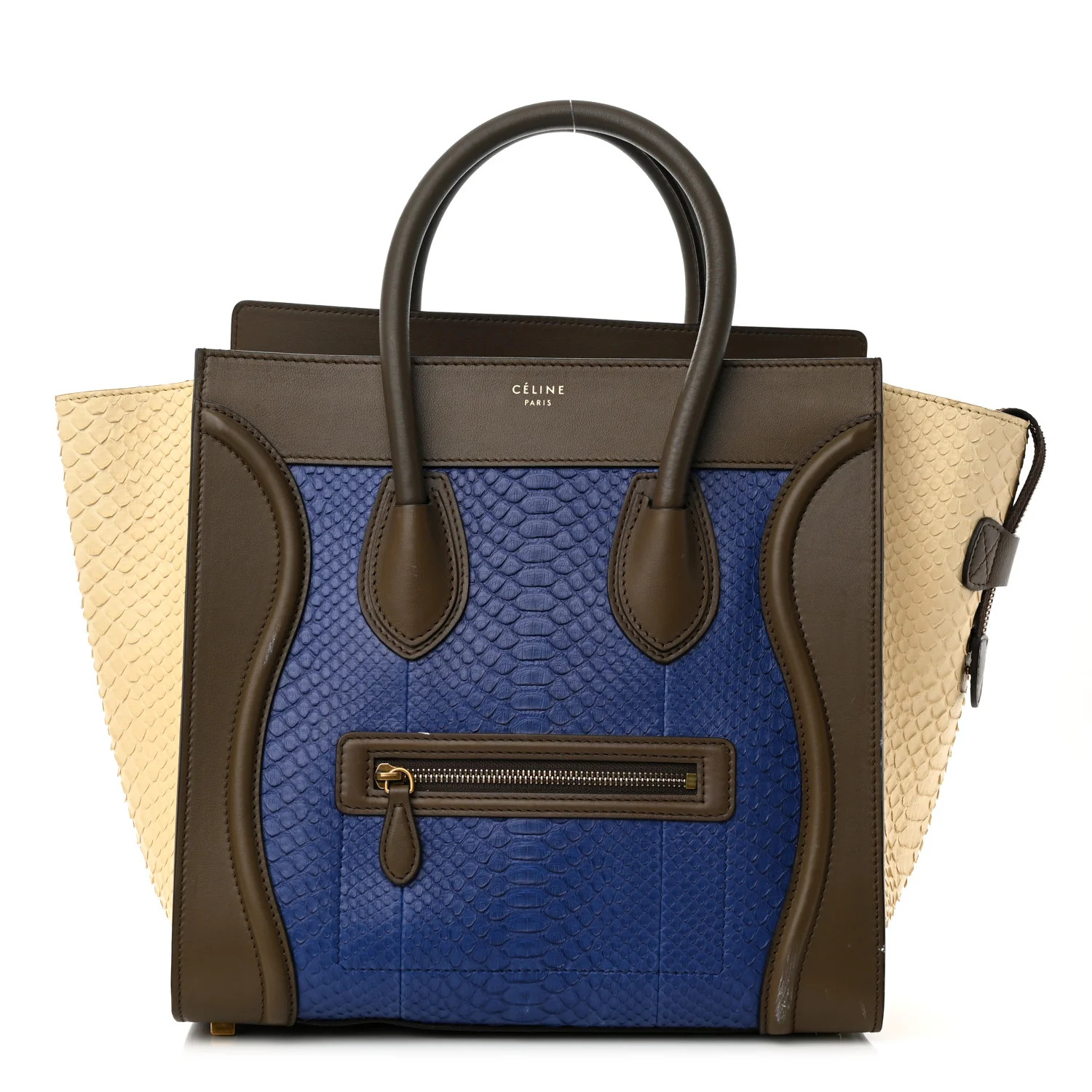 CELINE Snakeskin Smooth Calfskin Mini Tri-Color Luggage Indigo | FASHIONPHILE (US)