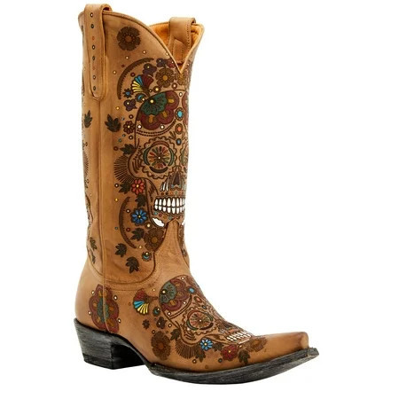 Old Gringo Women s Cavalier Skull And Floral Burnished Tall Western Leather Boot Beige/Khaki 8 1/2 M US | Walmart (US)