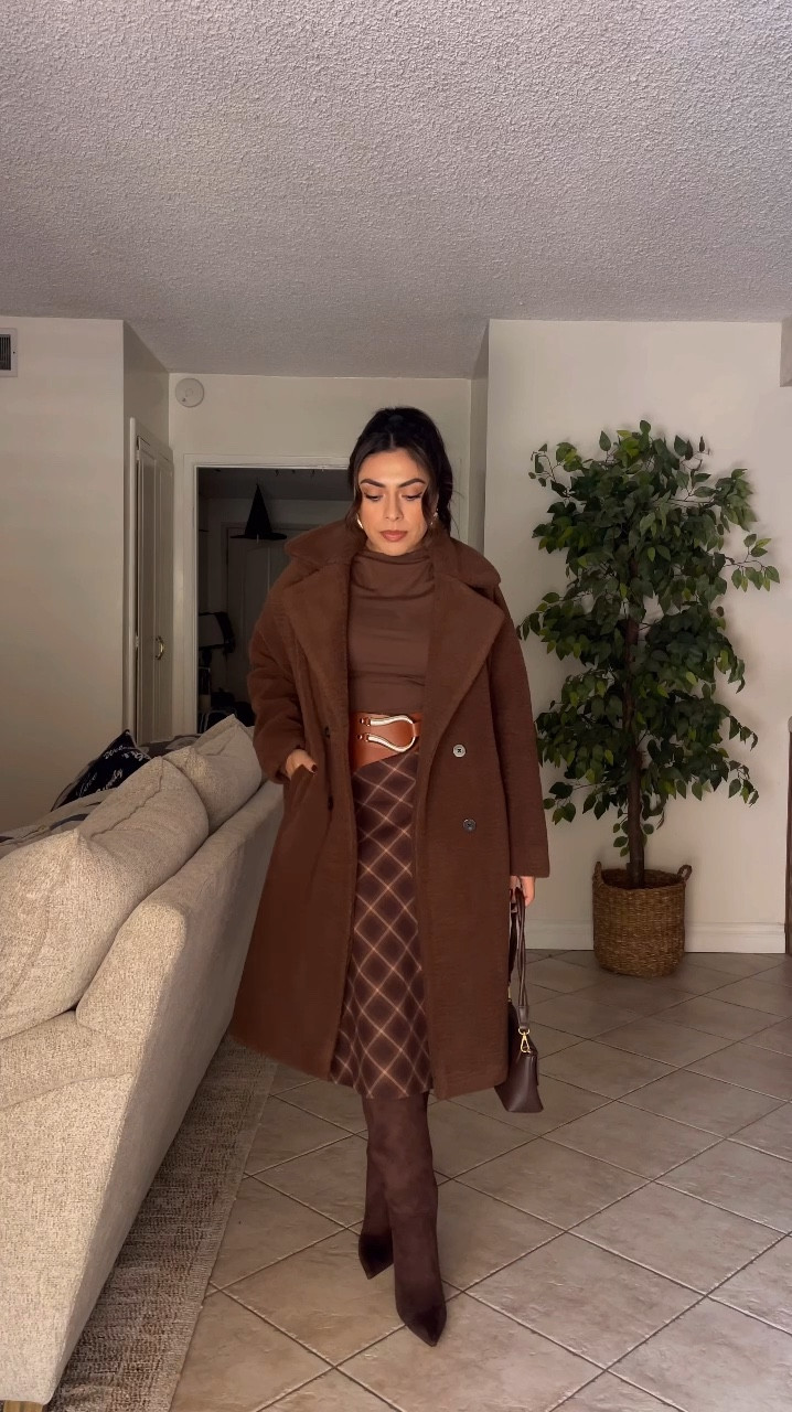An all brown outfit 🧸
—
coat: small
top: medium
skirt: 4 (could’ve done a 6) 
belt: s/m
—



#LTKStyleTip #LTKVideo #LTKShoeCrush