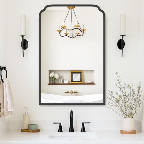 Ferytange 24X36 Inch Black Mirror for Bathroom, Modern Rounded Corner Rectangle Mirror with Non-Rusting Iron Metal Framed Bathroom Vanity Mirror for Over Sink Wall Decor(Tempered Glass) | Amazon (CA)