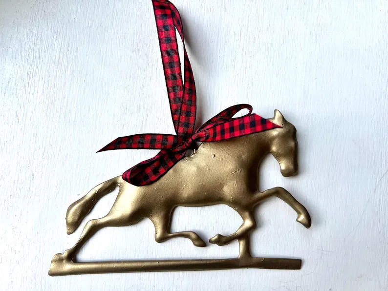 Buffalo Plaid Horse Ornament: Gold Finish, 4x6" - Etsy | Etsy (US)