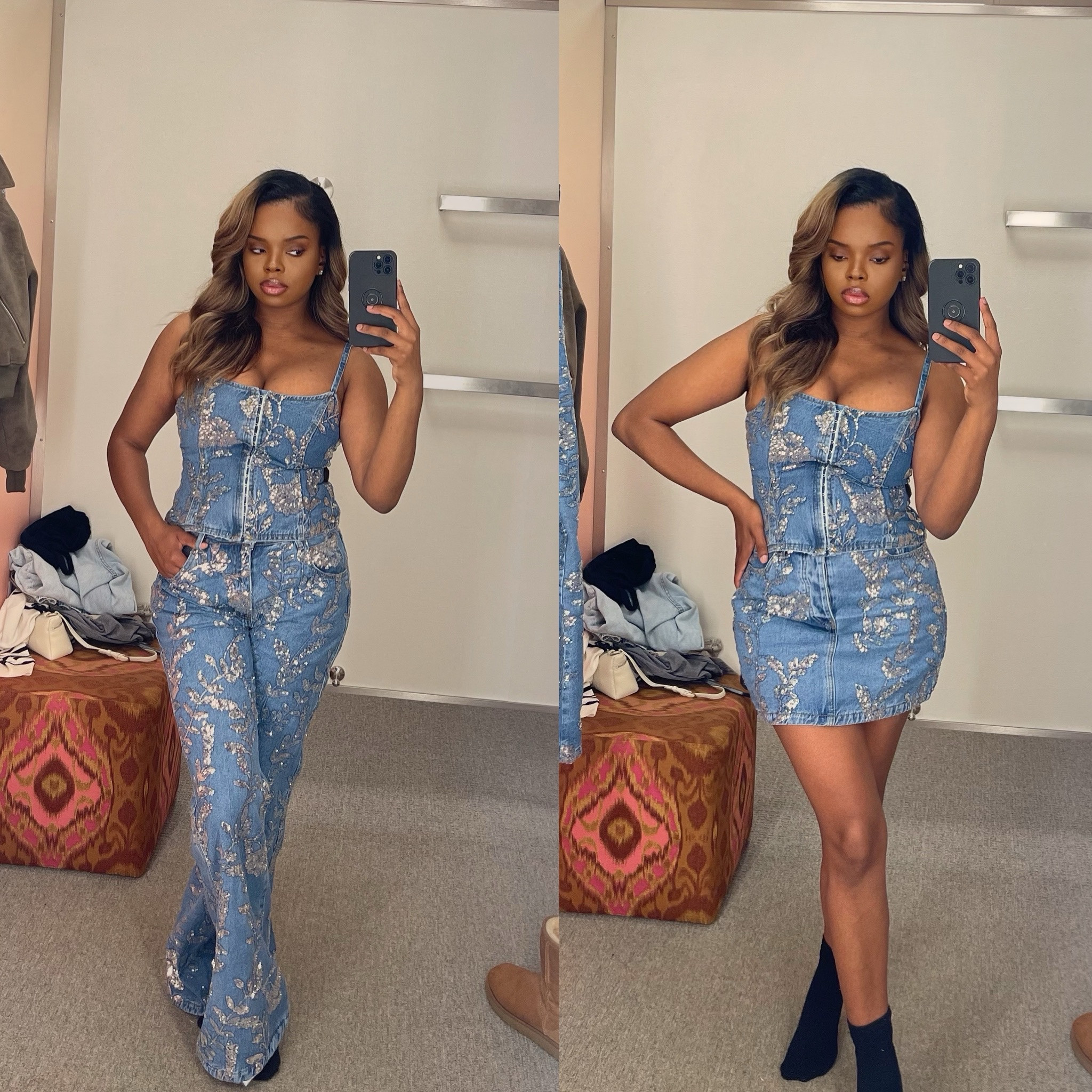 Nasty Gal Floral Denim Set. 
Size up. I have an a size 8. It runs small. Isn’t big chest friendly. I wear a DD. I am also 5’6  

#nastygal 

#LTKSaleAlert #LTKSeasonal #LTKStyleTip