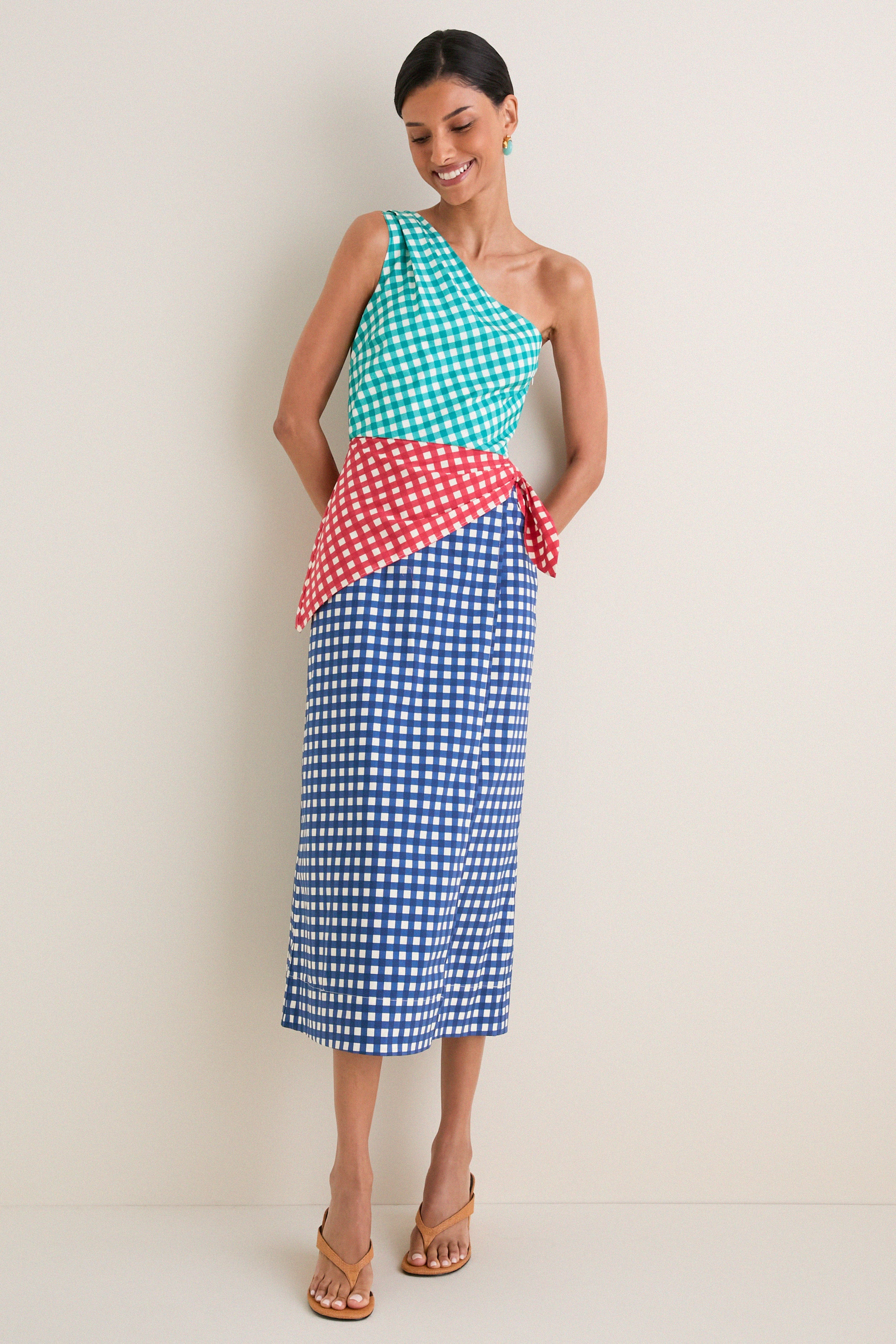 Teal Gingham Multi Belem Poplin Midi Dress | Tuckernuck (US)