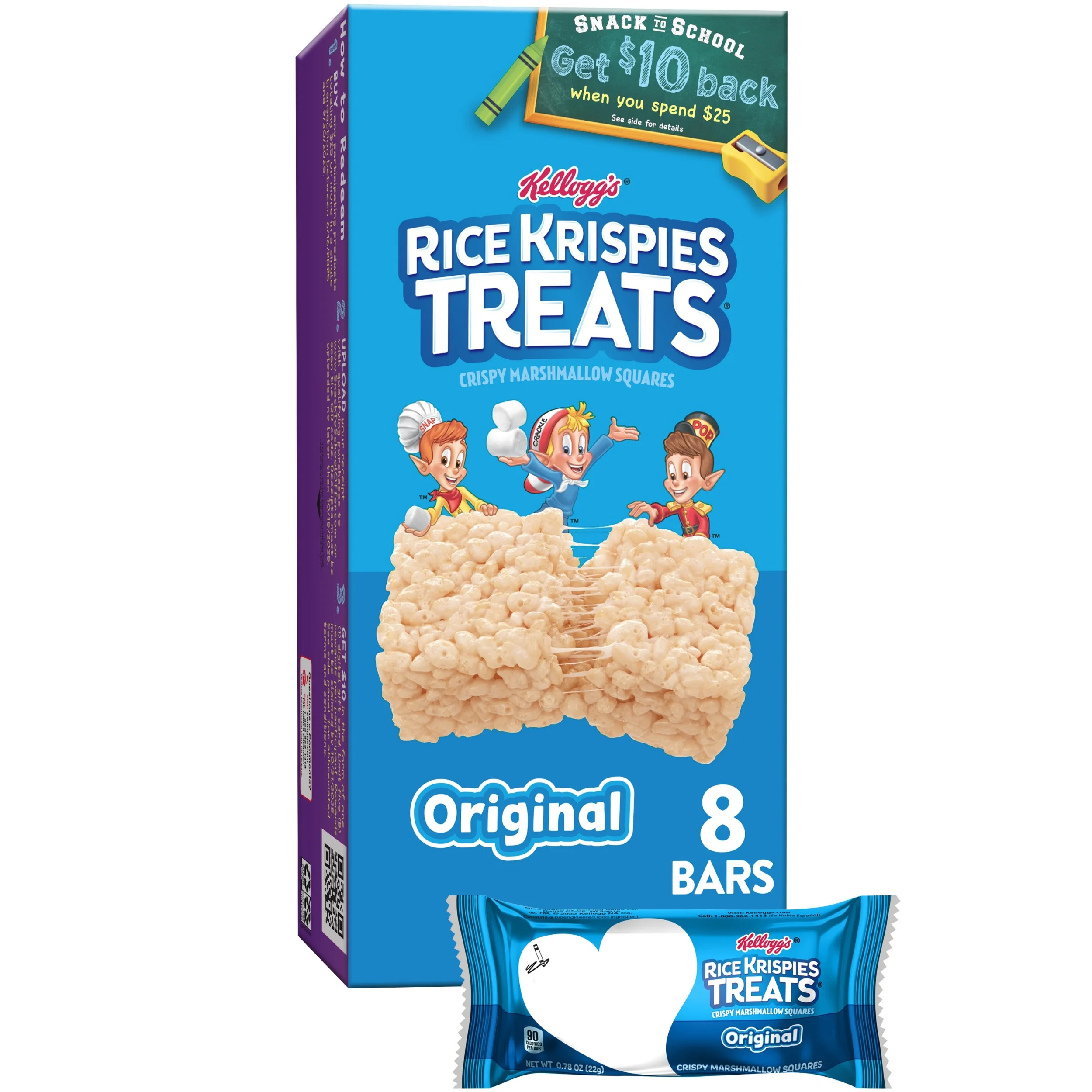 Rice Krispies Treats Original Chewy Crispy Marshmallow Squares, Kids Snacks, 6.2 oz, 8 Count | Walmart (US)