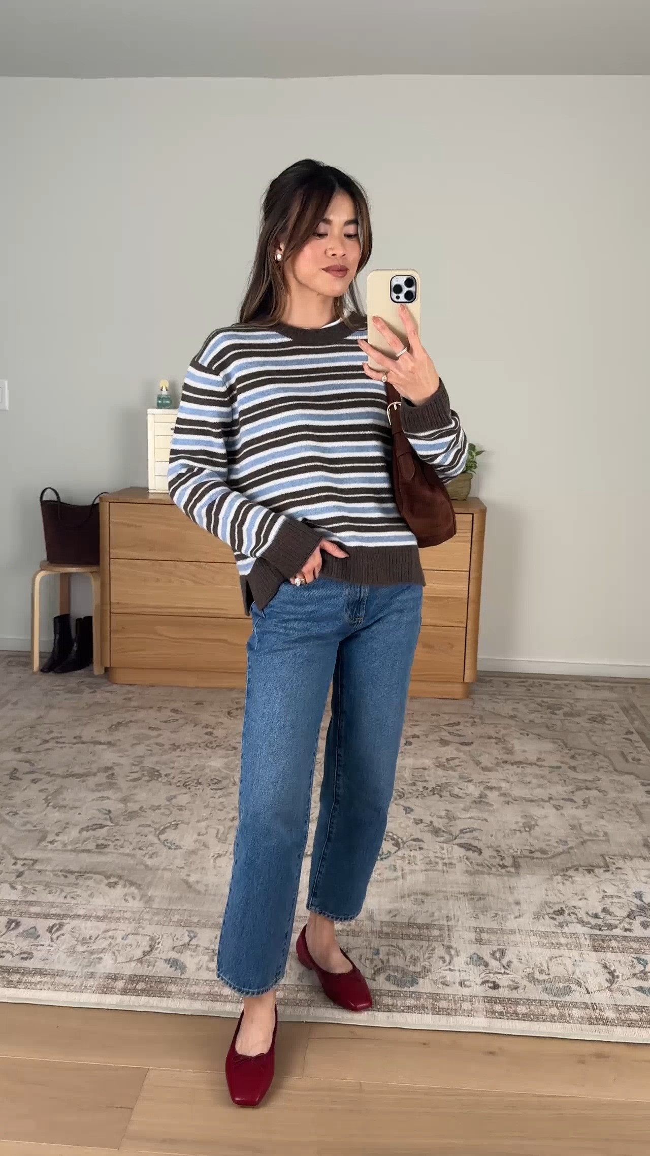 I’m obsessed with this brown suede bag from @Quince.

Sizing info:
-Quince Mongolian Cashmere Boxy Crewneck Sweater (Size Small in Faded Denim/Brown/Ivory Variegated Stripe)
-Quince Stretch Cotton Jersey Cropped Fitted T-Shirt (Size XS in White)
-Quince Bella Rigid Straight Jeans (Size 24 Short in Horizon Blue)

petite fashion, get dressed with me, outfit inspiration, ootd, nashville outfit, Nashville influencer, petite style, vacation style, casual outfits, mom style, petite pants, fall outfits, fall outfit info, fall pants, fall outfit idea, fall top, fall sweater, fall shoes, quince, summer top, petite jeans, quince, quince jeans, quince haul, summer sweater, striped sweater, petite jeans

#LTKootd #LTKSeasonal #LTKPetite