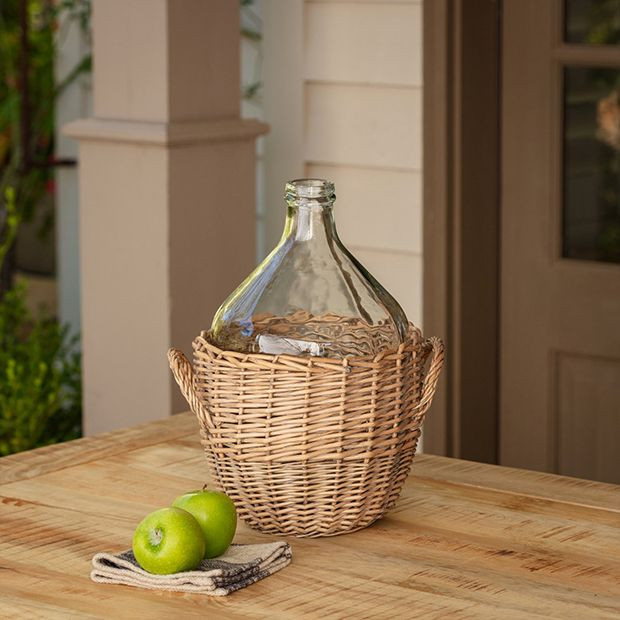 Wicker Wrapped Cellar Bottle 15.5 Inch | Antique Farm House