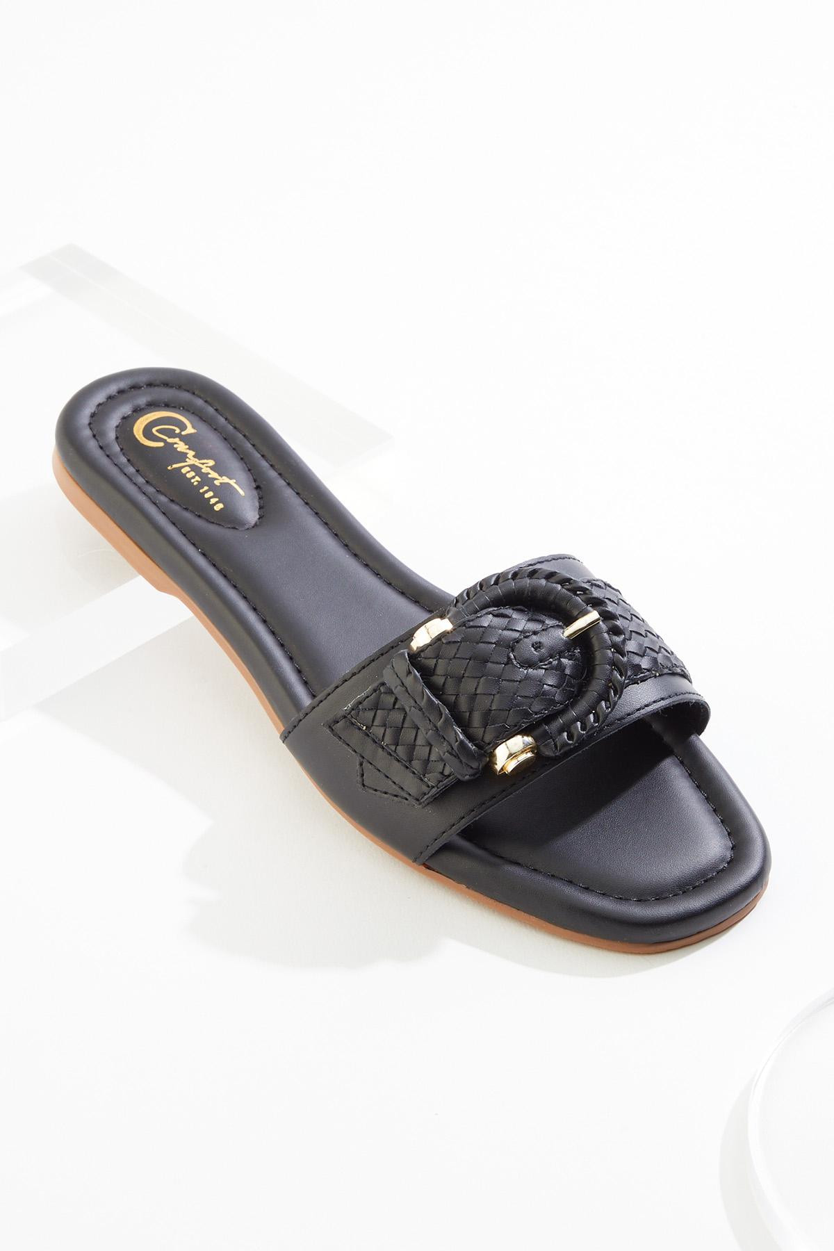 Black Woven Buckle Sandals | Cato Fashions