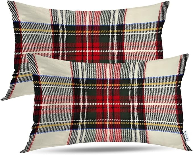 Batmerry Red White Plaid Decorative Pillow Covers, Colorful Scottish Tartan Plaid Double Sided Th... | Amazon (US)