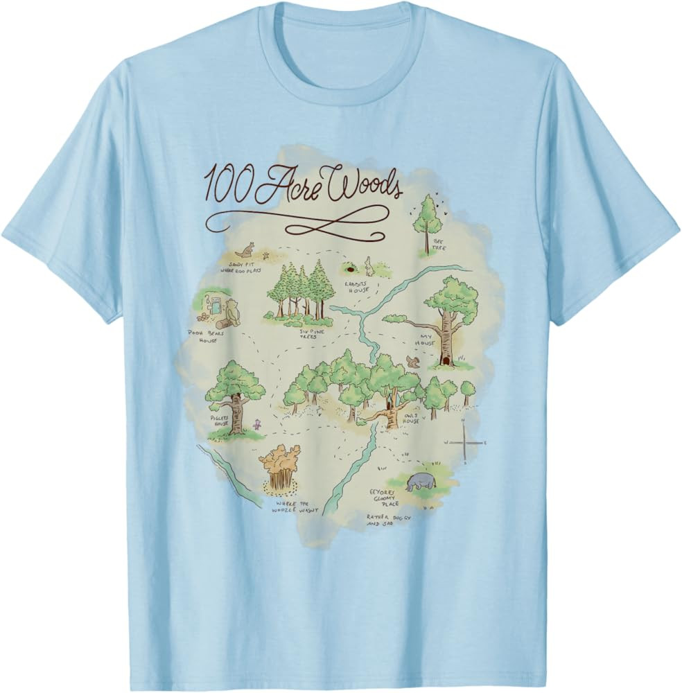 Disney Winnie The Pooh 100 Acre Woods Map T-Shirt | Amazon (US)