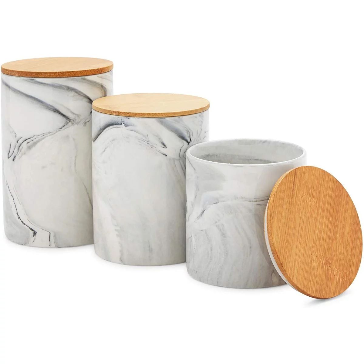 White Ceramic Marble Kitchen Canisters Set Food Storage Containers Jars with Bamboo Lids, 3 Sizes | Walmart (US)