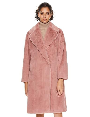 Orolay Women's Fuzzy Fleece Winter Jacket Faux Fur Lapel Coat Mid-Length Sherpa Teddy Coat Pink XL | Amazon (US)