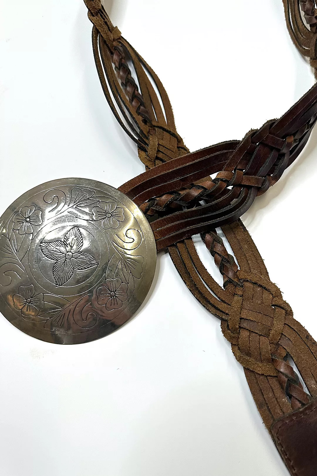 1980s Woven Leather Belt with Big Buckle Selected by Cherry | Free People (Global - UK&FR Excluded)