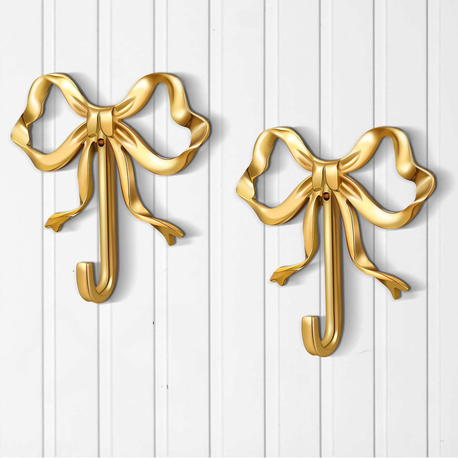 2 Pcs Gold Bow Knot Hooks Brass Bow Wall Door Hanger Towel Hooks Brass Coat Hanger Decorative Hol... | Amazon (US)