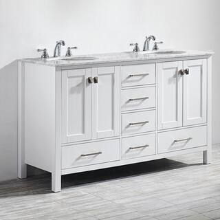ROSWELL Gela 60 in. W x 22 in. D x 35 in. H Vanity in White with Marble Vanity Top in White with ... | The Home Depot