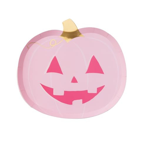 Bonjour Fete Pink Jack-O-Lantern Small Plates | Disposable Dessert Plates | Premium Party Supplies | Halloween Gatherings, Costume Parties, and Trick-or-Treat Events | Pack of 8, 8.75" D | Amazon (US)