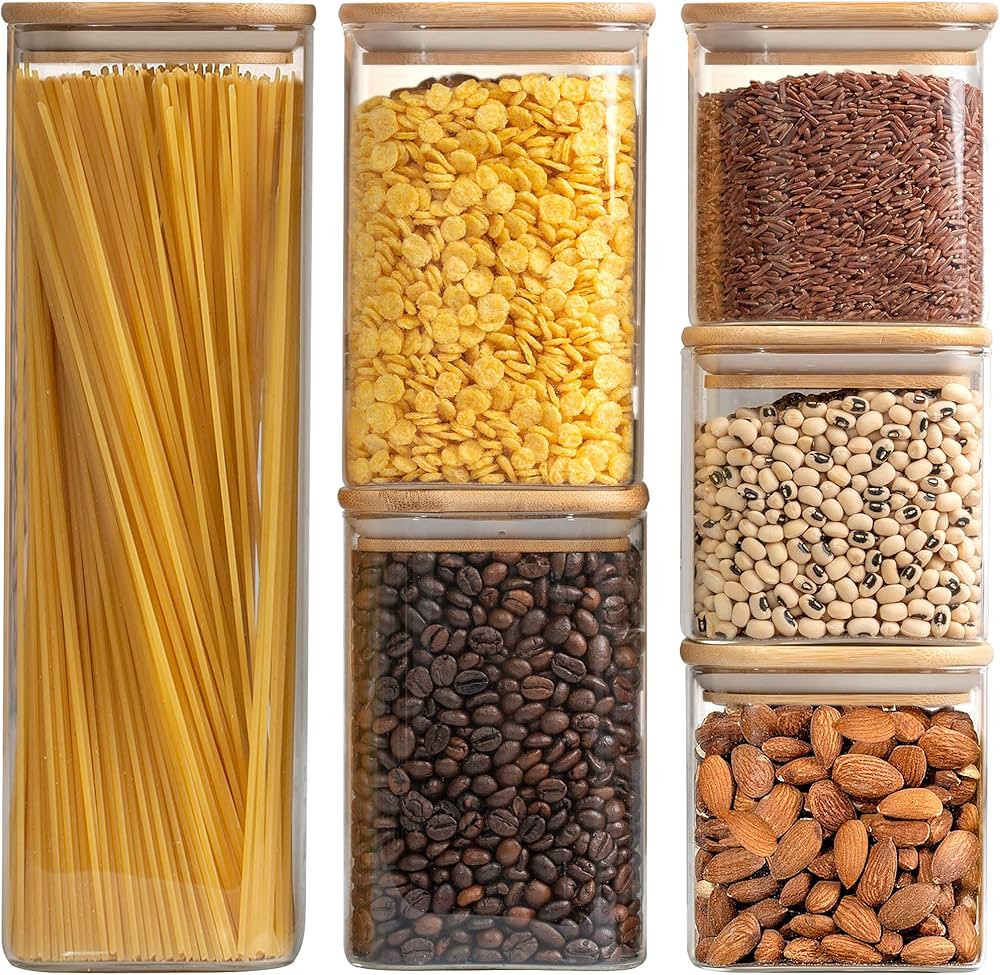 Laramaid Glass Jar Set (3x22oz/1x35oz/1x40oz/1x71oz) Set of 6 with Minimalist Pantry Labels, Squa... | Amazon (US)