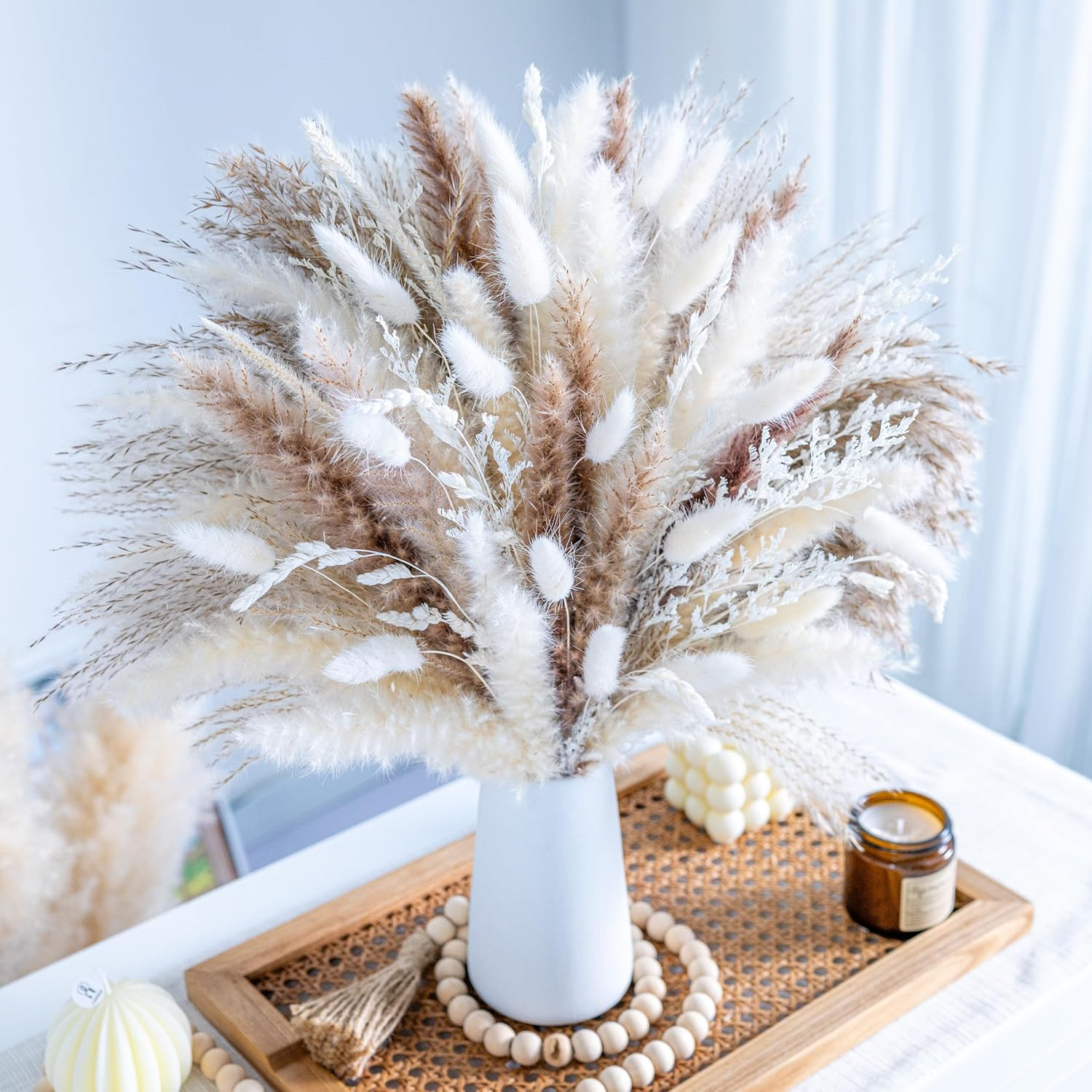96PCS Natural Dried Pampas Grass Boho Home Decor Bouquet Phragmites Dried Flowers Bouquet for Wed... | Amazon (US)