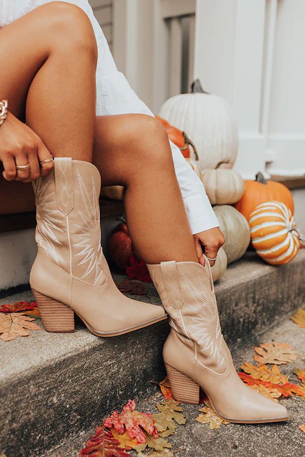 The Beau Faux Leather Cowboy Boot In Tan | Impressions Online Boutique