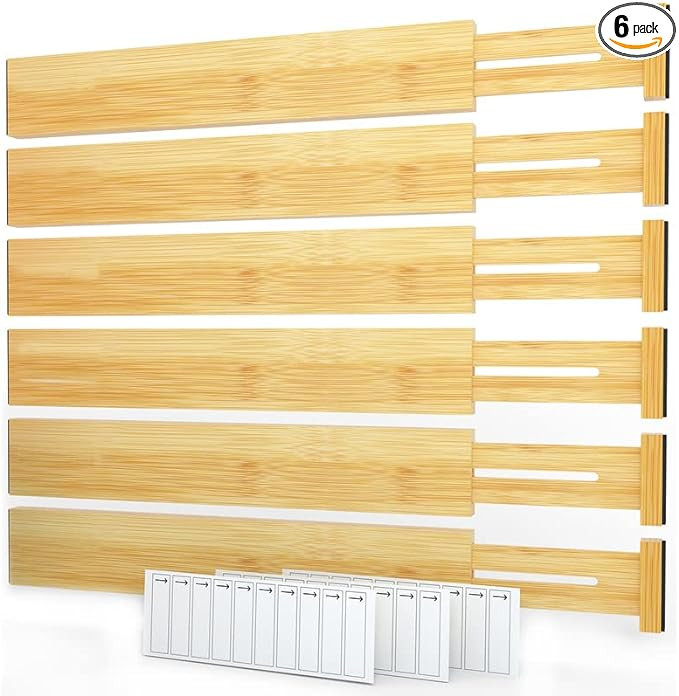 SpaceAid Bamboo Drawer Dividers with Labels, Kitchen Adjustable Drawer Organizers, Expandable Org... | Amazon (US)