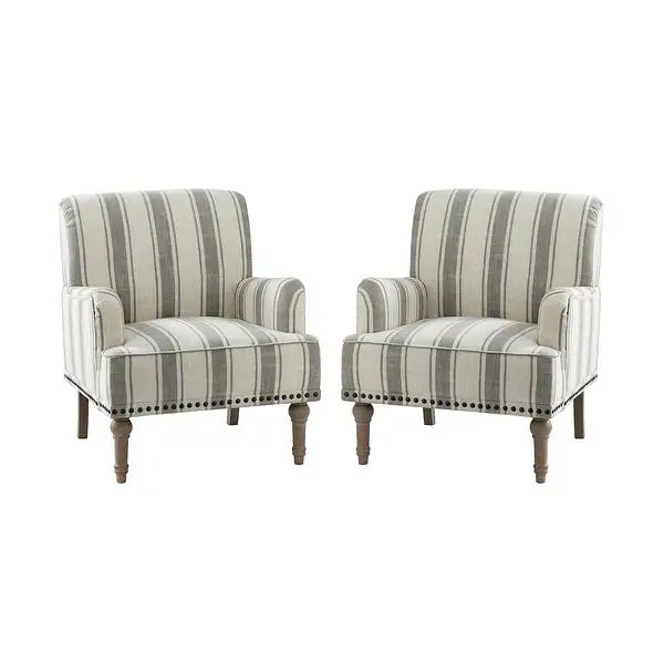 Geltrude Classic Upholstered Striped Armchair With Nailhead Trim Set of 2 by HULALA HOME - Overst... | Bed Bath & Beyond