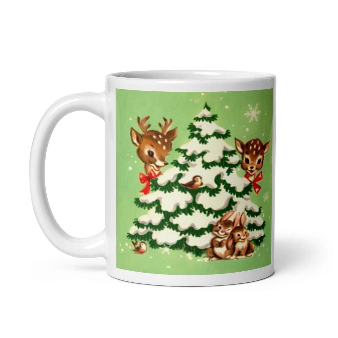 Cute Vintage Style Reindeer Christmas Mug Retro Reindeer Mug - Etsy | Etsy (US)
