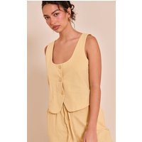 Butter Yellow Tailored Linen Look Scoop Neck Fitted Vest | PrettyLittleThing US