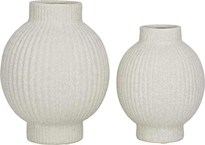 CosmoLiving by Cosmopolitan Ceramic Ribbed Vase, Set of 2 11", 9"H, White | Amazon (US)