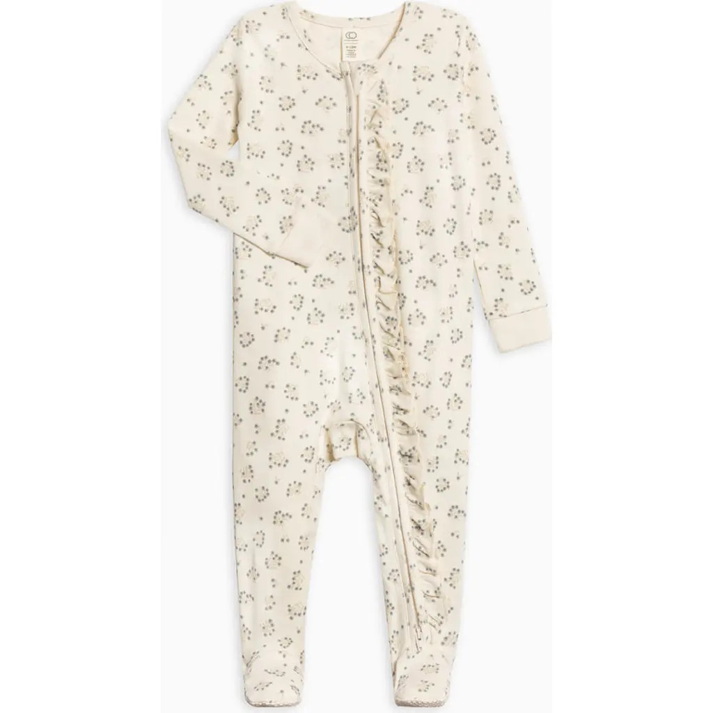 Colored Organics Organic Cotton Neve Ruffle Zipper Footie in Hayden /Denim + Mist at Nordstrom, Size 12-18M | Nordstrom