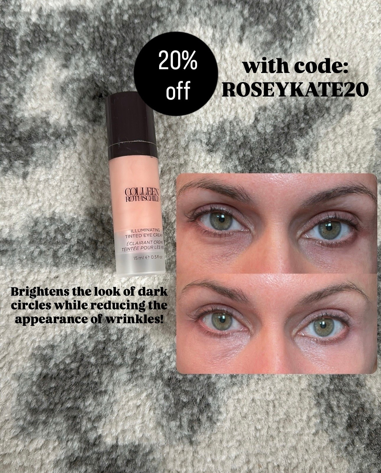 Code ROSEYKATE20 saves 20%! 

My go to daily eye cream that brightens dark circles while helping to reduce the appearance of wrinkles!