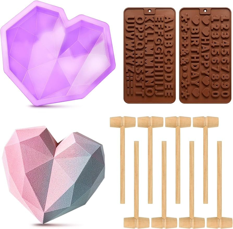 Valentine's Day Diamond Heart Shape Silicone Cake Mold and Silicone Letter Mold and Number Chocol... | Amazon (US)
