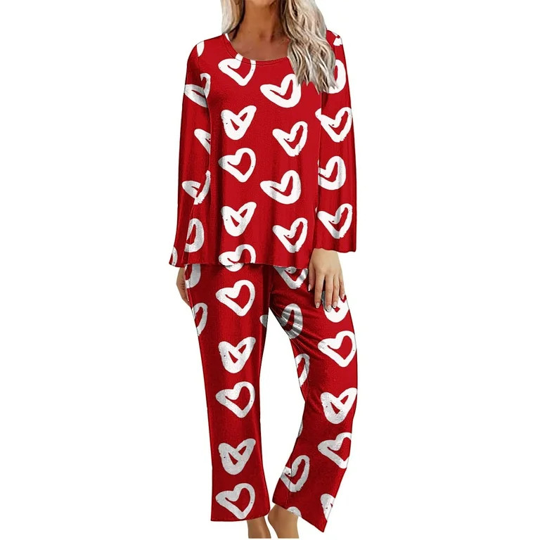 ShomPort Pajama For Women Heart Printing Winter Fashion Warm Pjs Lounge sets casual soft Sleep Su... | Walmart (US)