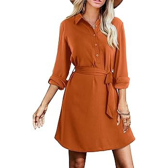 Amoretu Womens Shirt Dresses Long Sleeve Button up Work Dress with Pockets | Amazon (US)