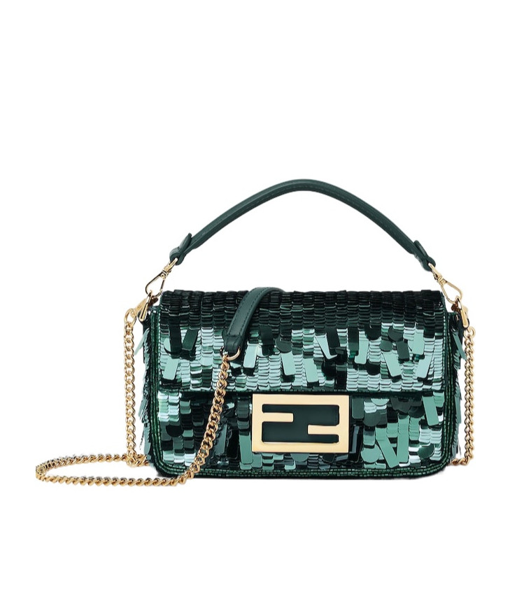 Fendi Sequin Embellished Baguette Mini Tote Bag | Senser US