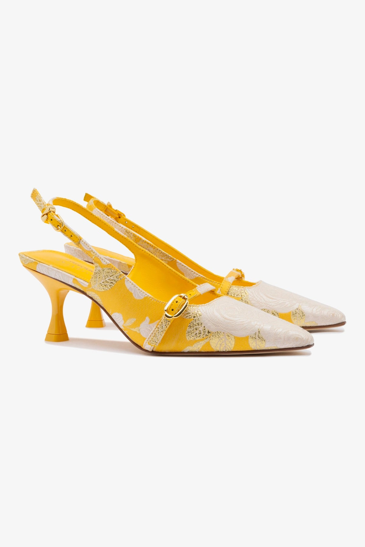 Larroudé x Markarian Ines Pump In Yellow Floral Brocade | Larroude