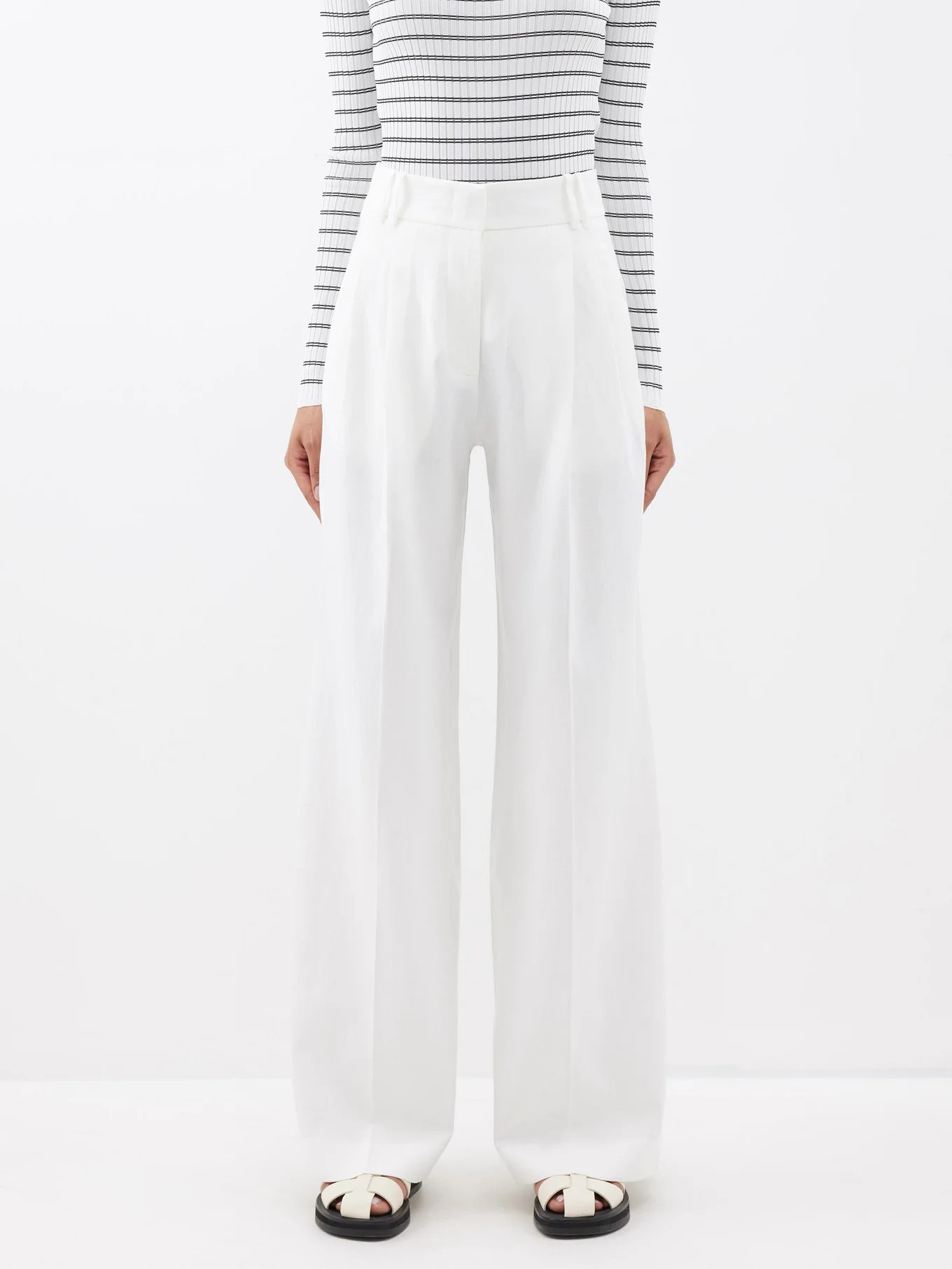 Pleated linen wide-leg trousers | Another Tomorrow | Matches (UK)