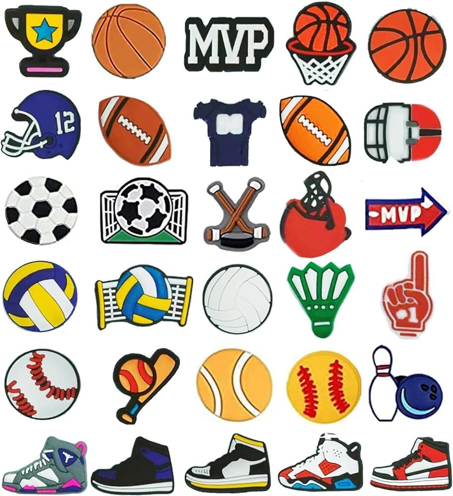 30PCS Shoe Charms Sports for Croc Boys Teens, Basketball Football Soccer Volleyball Baseball, Spo... | Amazon (US)